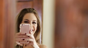 Brunette with man in bathroom sex